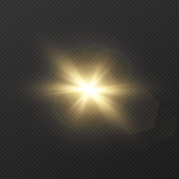 golden light with glare on transparent background