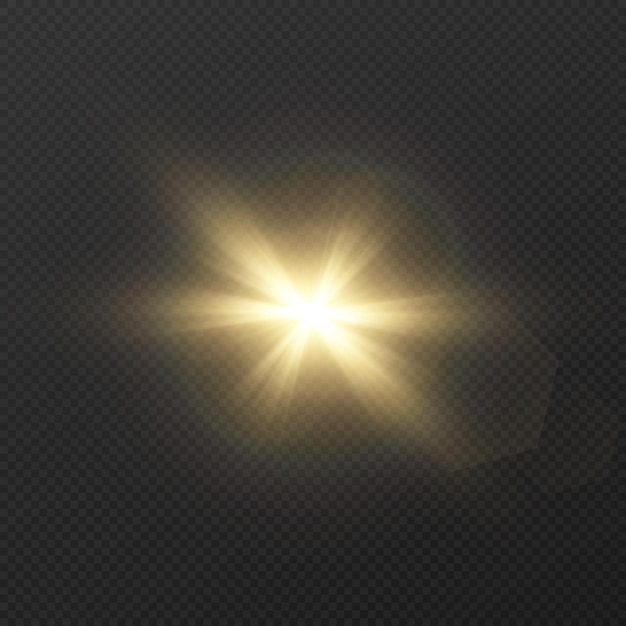 Golden light with glare on transparent background