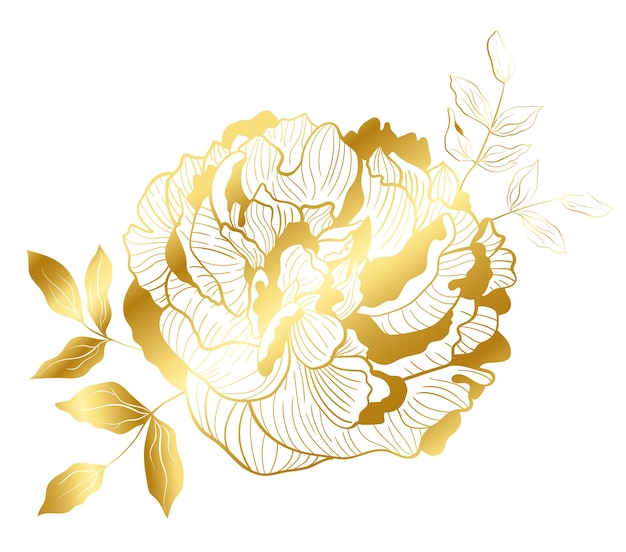 Golden line peony flower in oriental trend