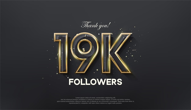 Vector golden line thank you 19k followers with a luxurious and elegant gold color