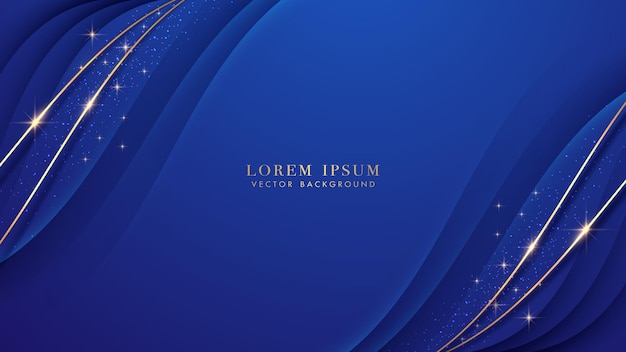 Golden lines with glitter light effect and curve decoration on blue background luxury style design