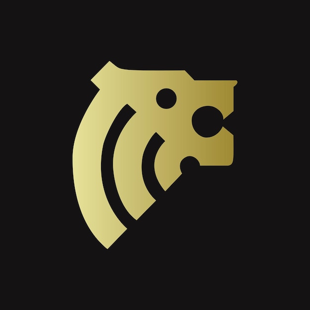 Vector golden lion logo with a black background