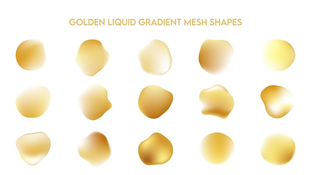 Vector golden liquid gradient mesh shape set of 3d vector geometric shapes with shiny gold effect