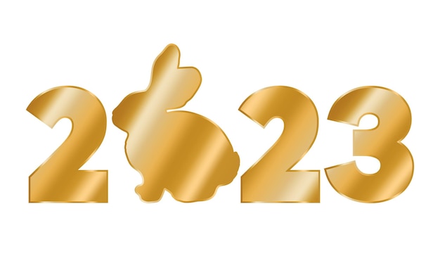 Golden logo 2023 with rabbit vector illustration 3d picture