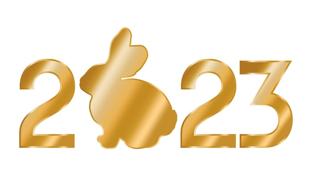 Golden logo 2023 with rabbit Vector illustration