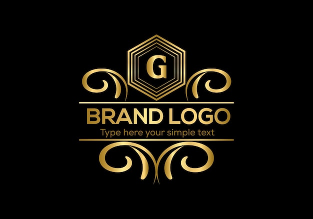 Golden logo on black background