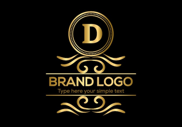 Golden logo on black background