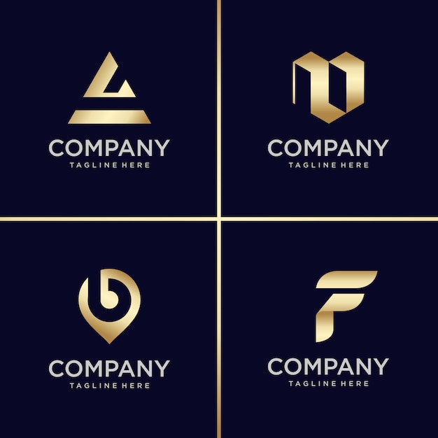 Golden logo design collection, letter, construction, business, finance, gold
