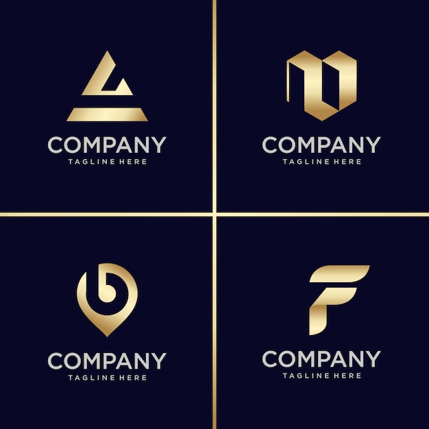 Golden logo design collection, letter, construction, business, finance, gold 