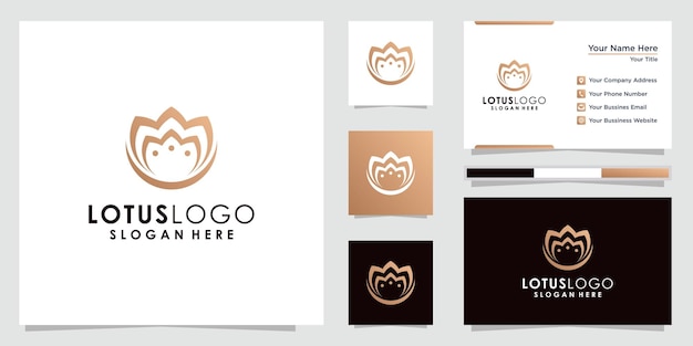 Golden lotus flower logo and business card design.