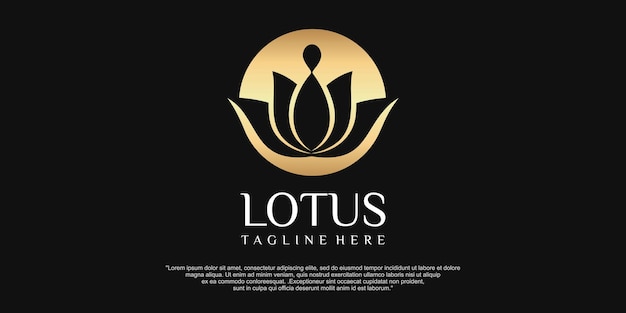 Golden lotus logo on black background logo design vector