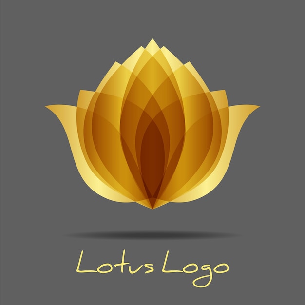 Golden lotus logo design flower symbol vector floral emblem template of spa cosmetics or beauty salon