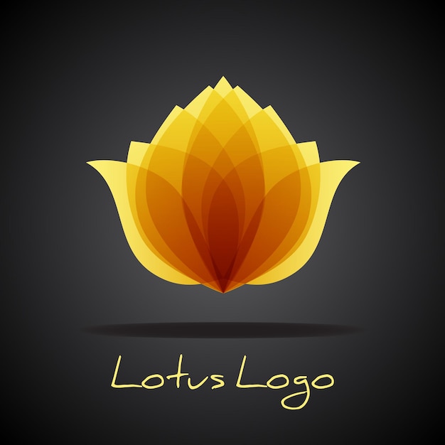 Golden lotus logo Design flower symbol Vector organic floral emblem template Natural brand style of spa cosmetics or beauty salon