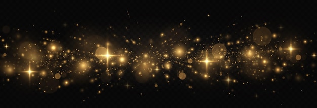 Golden luminous dust. glowing dust particles effect.