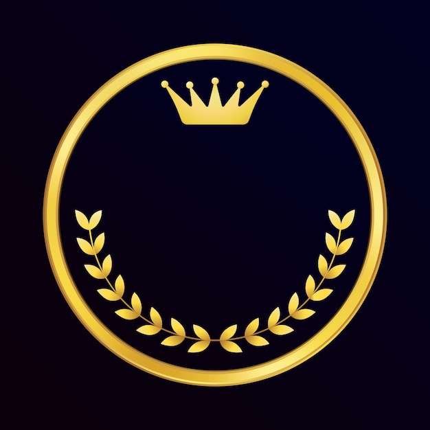 Golden luxury 3d gradient medal winner laurel wreath crown empty insignia emblem design vector