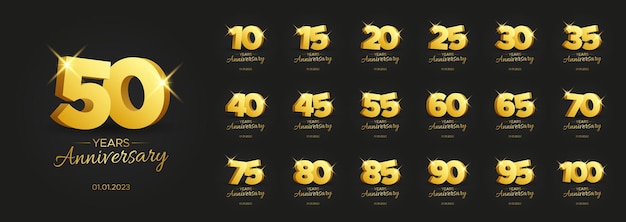 Distintivi di anniversario di lusso dorato impostato isolato su nero