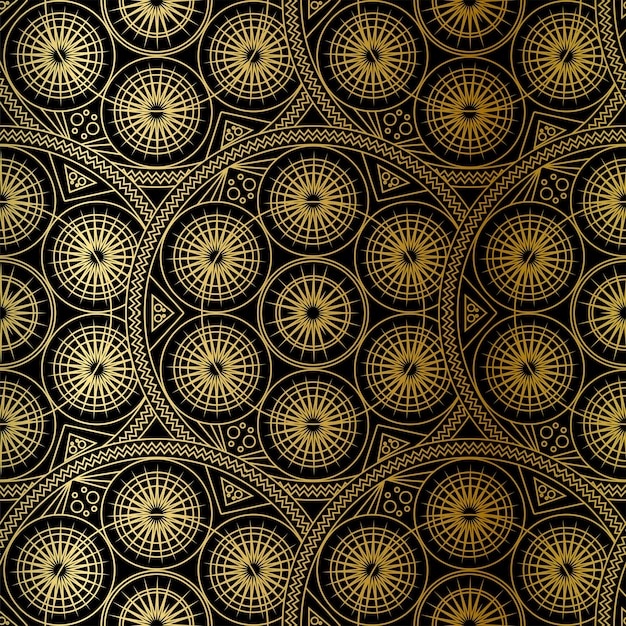 Golden Luxury Art Mandala Boho Seamless Pattern