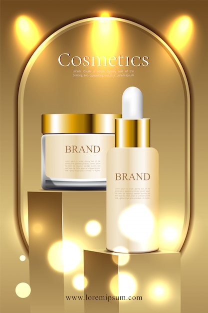Vector golden luxury cosmetic promotion poster and podium