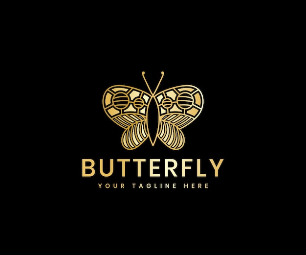 Золотая роскошь женской красоты бабочка линии искусства роскошный дизайн логотипа шаблон для косметического бренда