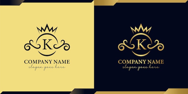 Golden luxury initials letter k with ornament and crown icon for your royal brand, wedding, decorative logo