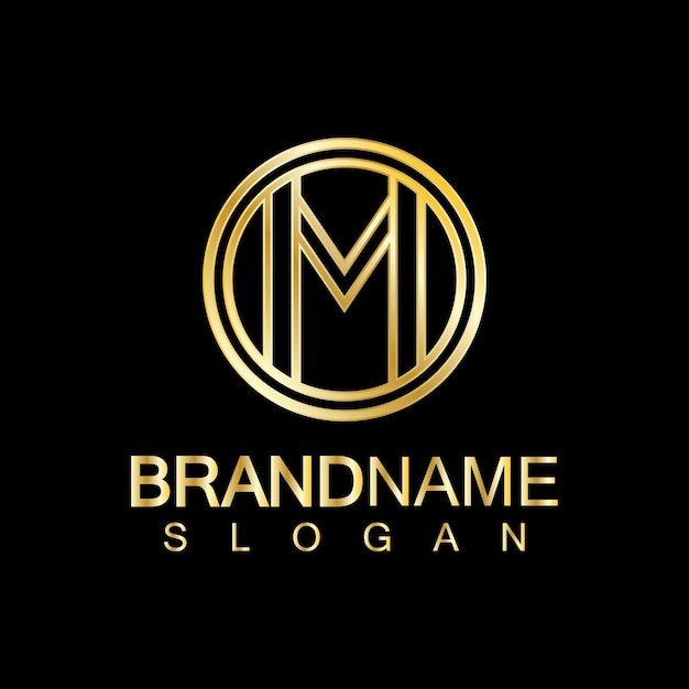 Golden Luxury Letter M Logo Vector Design Isolated On Blue Background
