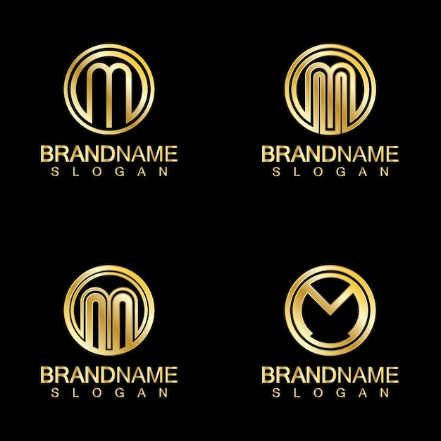 Золотая роскошь буква М векторный дизайн логотипа, изолированные на синем фоне