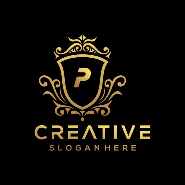 golden luxury letter P logo template 