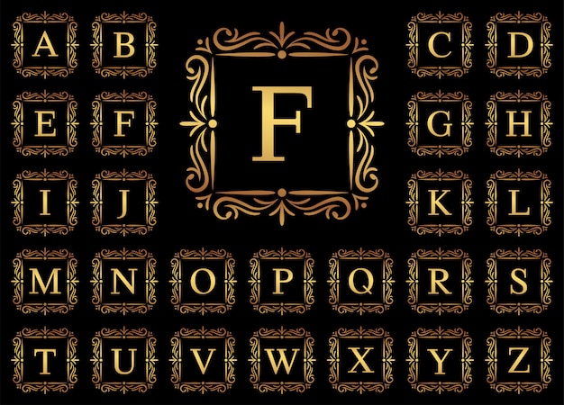 Vector golden luxury letter a to z on black background