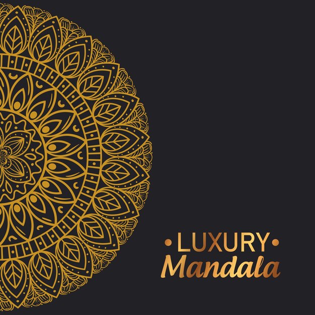 Mandala di lusso dorato in sfondo scuro, mandala di lusso vintage, decorazione ornamentale