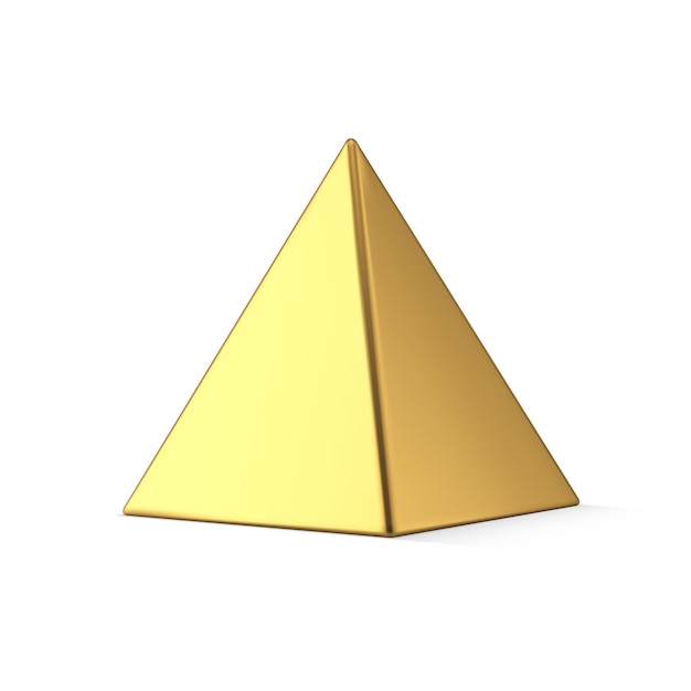 Вектор Золотая роскошная многоугольная геометрическая фигура металлическая глянцевая изометрическая треугольная пирамида с тенью