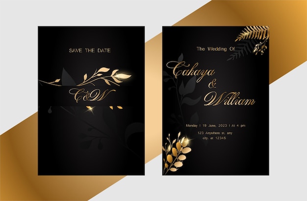 Golden luxury wedding card vector file