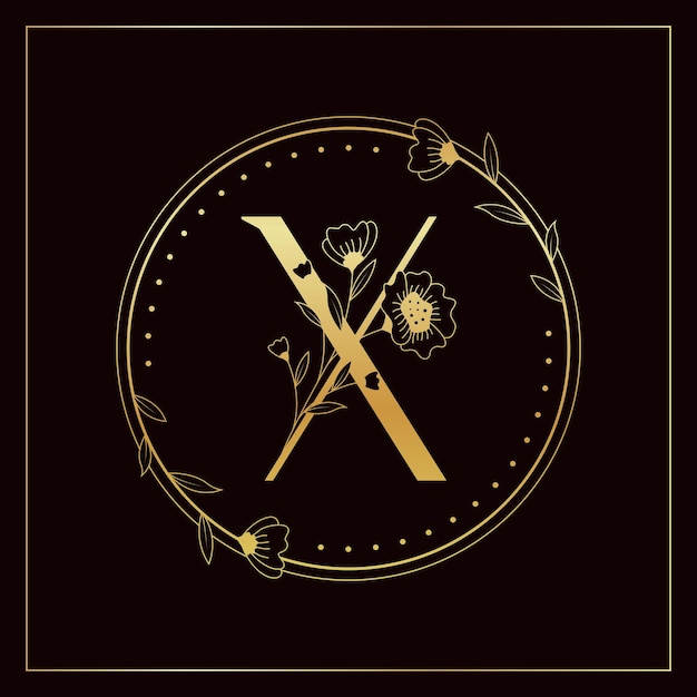 Vettore logo floreale elegante lettera x di lusso dorato