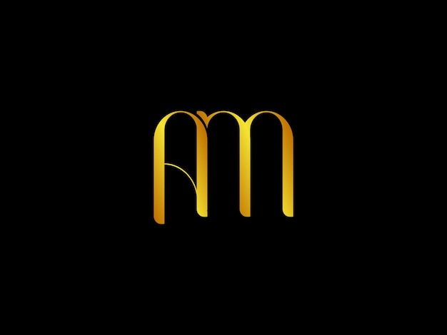 A golden m logo with a black background