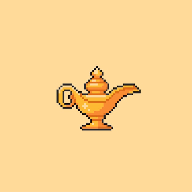 golden magic lamp in pixel art style