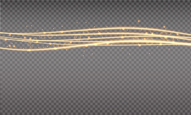Vettore onda magica dorata traccia d'oro isolata su sfondo trasparente onda luminescente con bokeh luminoso