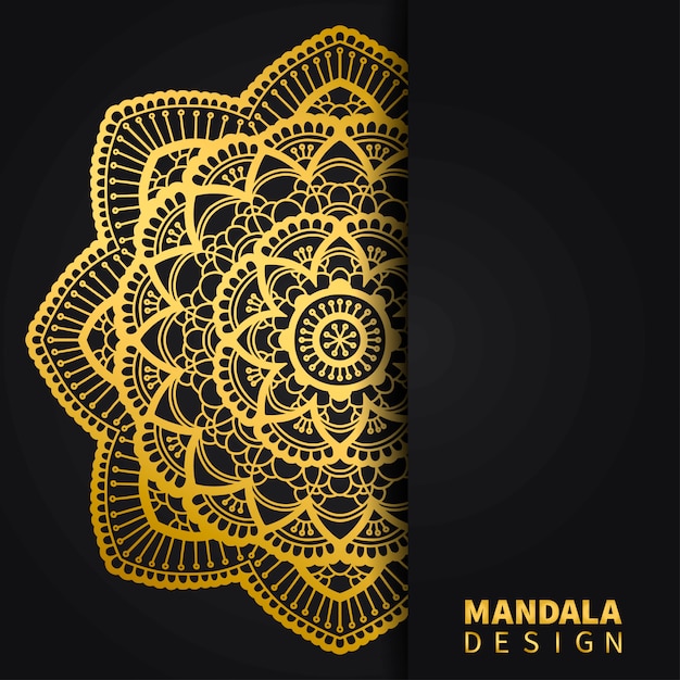 Golden mandala design background. Ethnic round ornament. Hand drawn indian motif. Unique golden floral print.