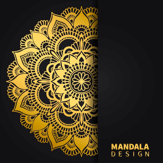 Golden mandala design background. Ethnic round ornament. Hand drawn indian motif. Unique golden floral print.