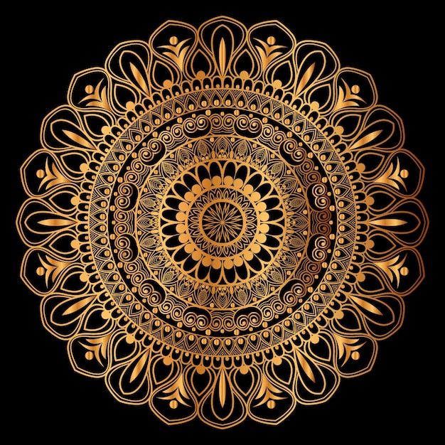 golden mandala design with a black background