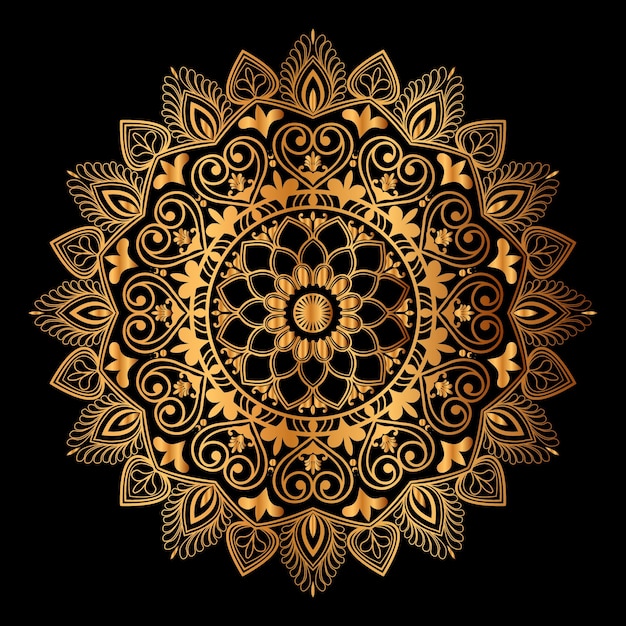 Vector golden mandala design with a black background