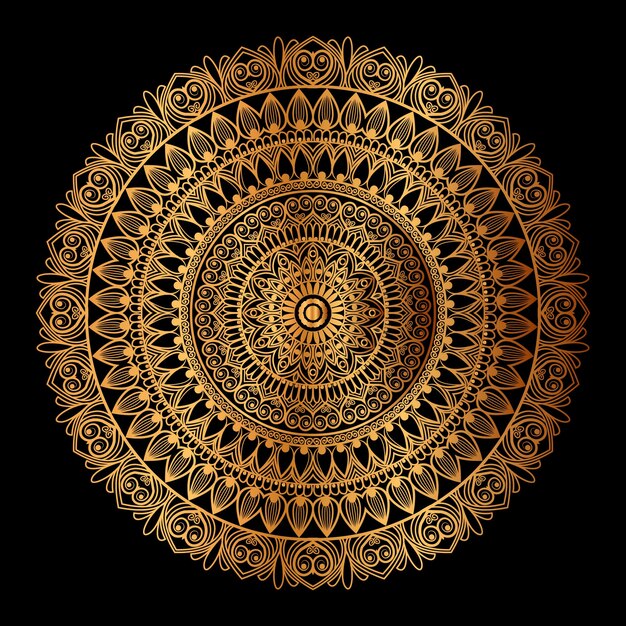 golden mandala design with a black background