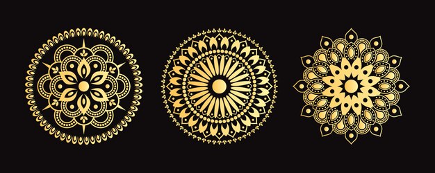 Set di mandala d'oro. collezione di fiori decorativi