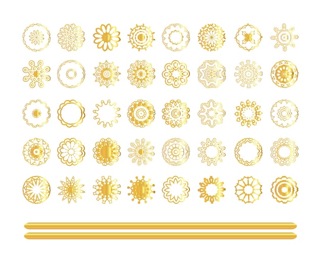황금 만다라 세트 헤나 문신 황금 스티커 멘디 디자인