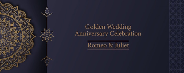 Vector golden mandala wedding anniversary celebration invitation card template
