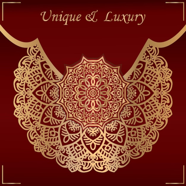 Golden mandala with dark red color background.