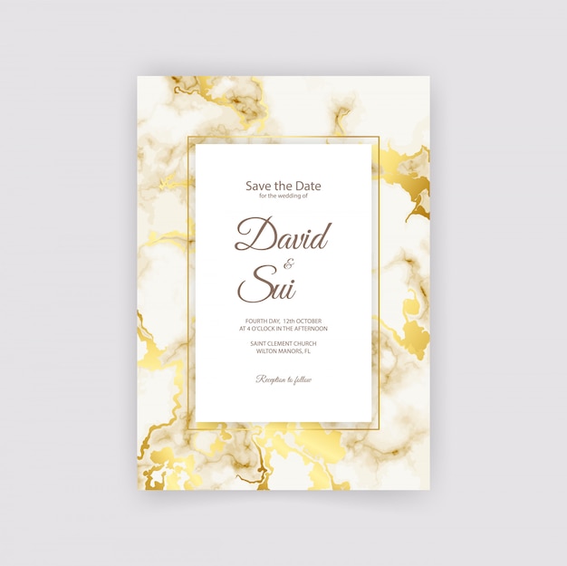 Golden marble wedding invitation card