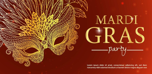 Vector golden mardi grass banner, poster, flayer or invitation card template.