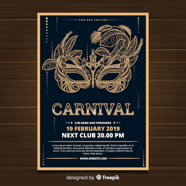 Vector golden mask poster carnival template