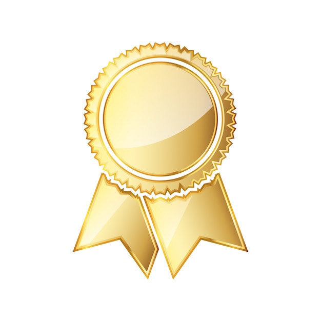 Golden medal icon with ribbon isolated on white