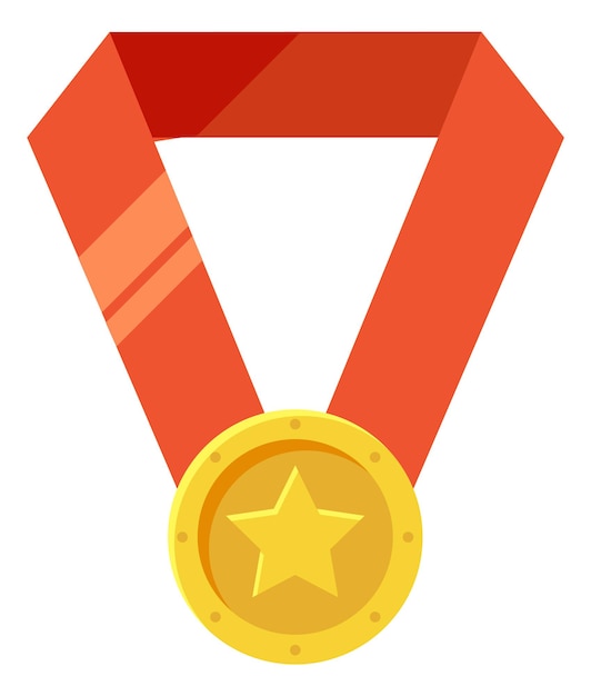 Golden medal on red ribbon. Champion award. Winner symbol