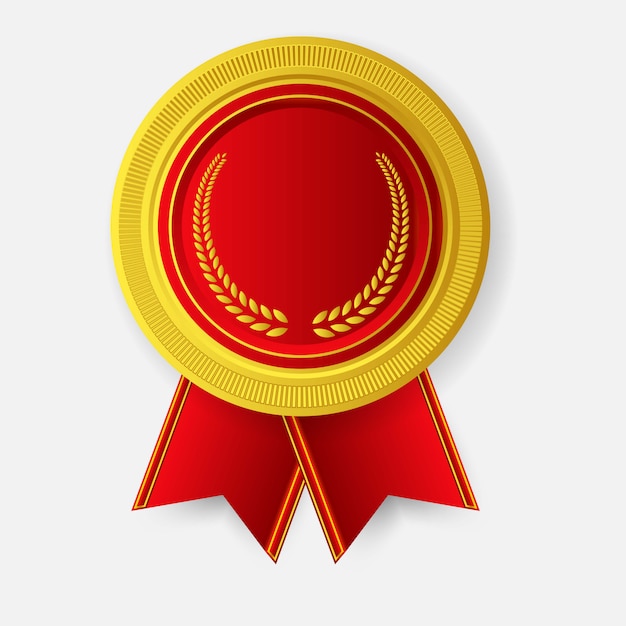 Golden medal with red ribbon